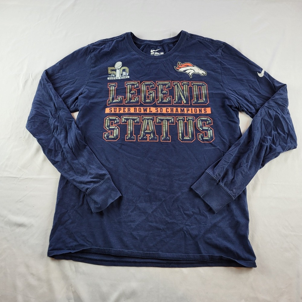 Denver Broncos Super Bowl 50 Nike Shirt Legend Status Navy Long Sleeve Medium